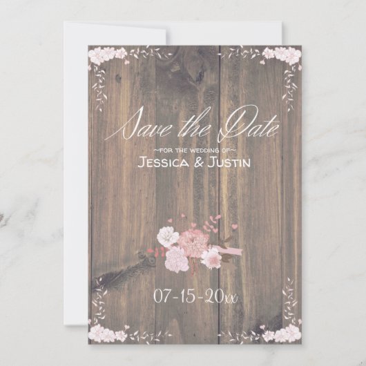Mariage Rustique En Bois Plat Enregistrer La Carte (Devant)