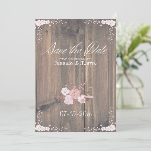 Mariage Rustique En Bois Plat Enregistrer La Carte (Debout devant)
