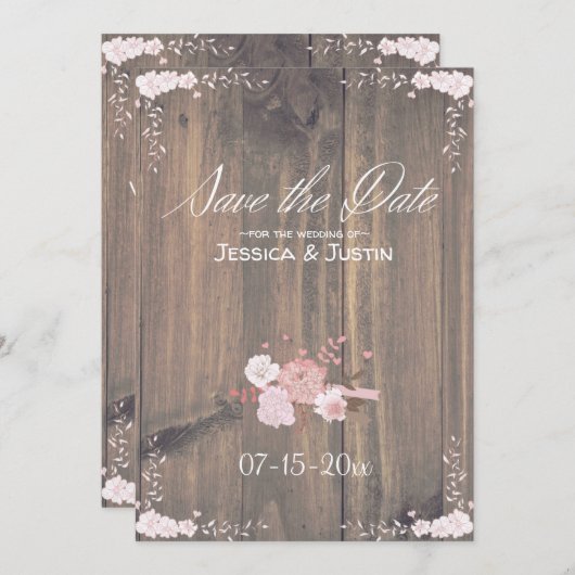 Mariage Rustique En Bois Plat Enregistrer La Carte (Devant / Derrière)