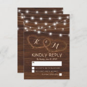 Mariage rustique en bois sculpté Coeur RSVP (Devant / Derrière)