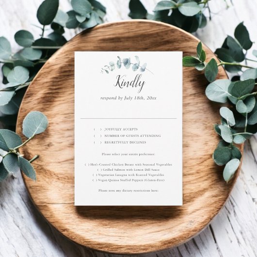 Mariage rustique Eucalyptus Script RSVP