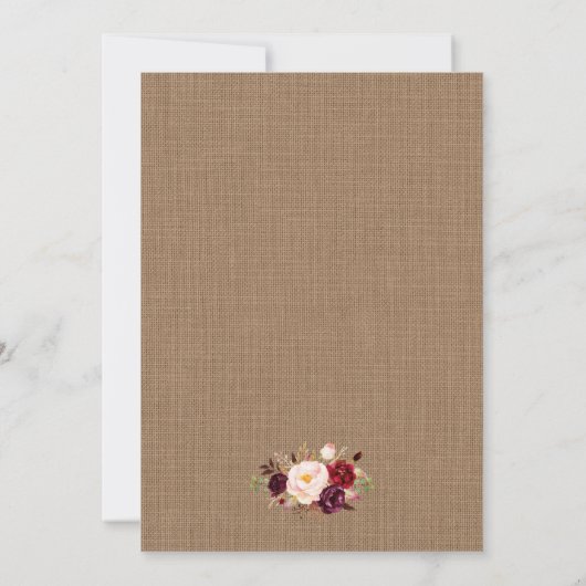Mariage rustique Floral Burlap Lights Invitation d (Dos)