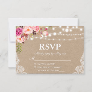 Mariage rustique Kraft rose lumières florales RSVP