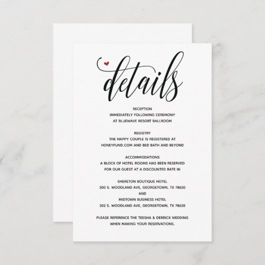 Mariage rustique moderne Détails carte boîtier v1 (Devant / Derrière)