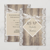 Mariage Rustique RSVP Beige Blanc Dentelle Bois (Devant / Derrière)
