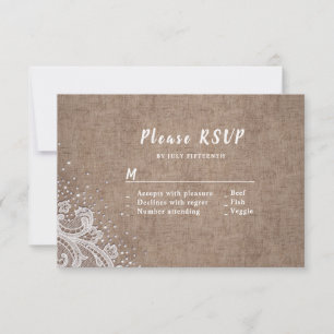 Mariage rustique RSVP en toile de jute à dentelle