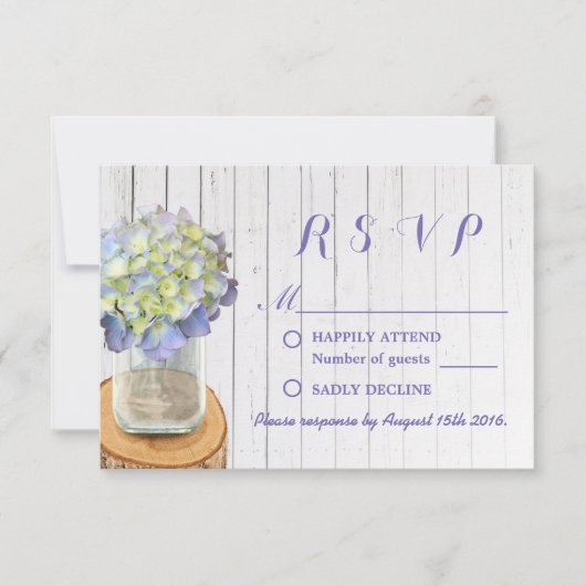 Mariage rustique RSVP Mason Jar & Hydrangea (Devant)