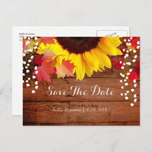 Mariage Rustique Tournesol Enregistrer Les Cartes  (Devant / Derrière)