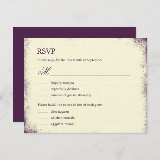 Mariage Rustique Vignoble RSVP Avec Menu - Violet (Devant / Derrière)