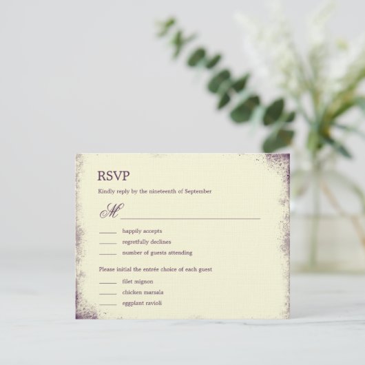 Mariage Rustique Vignoble RSVP Avec Menu - Violet (Debout devant)