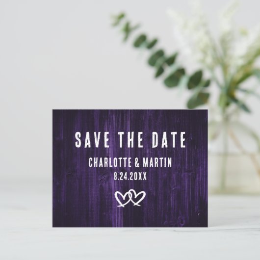Mariage Rustique Violet Enregistrer La Date Carte (Debout devant)