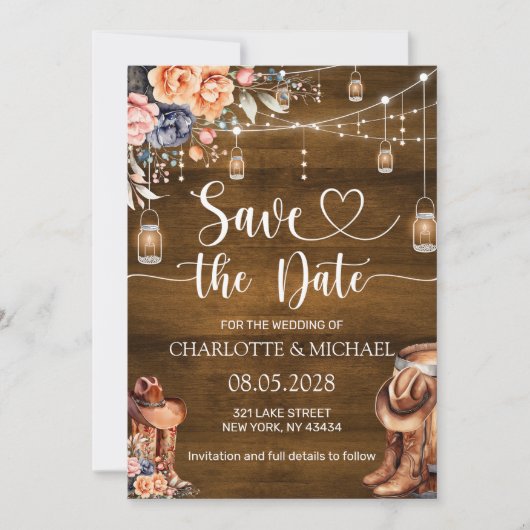 Mariage Rustique Western de Faire-Part de Date (Devant)