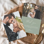 Mariage Sage Green Merci manuscrit 2 Photos<br><div class="desc">Cartes de remerciements manuscrites mariages qui ont une photo à l'avant et à l'arrière. Les cartes de remerciement Automne,  Automne,  Printemps,  Été et Hiver contiennent une typographie de script moderne,  lettrée à la main,  qui sont élégantes,  simples et modernes à utiliser après que vous minimaliste simple célébration de mariage.</div>