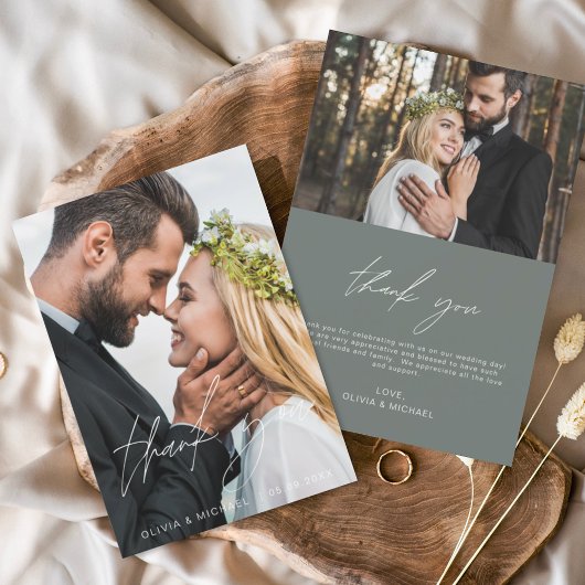 Mariage Sage Green Merci manuscrit 2 Photos