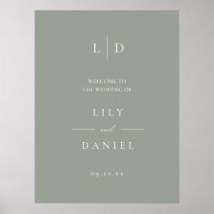 Mariage Sage Green Simple Monogramme Affiche de bi