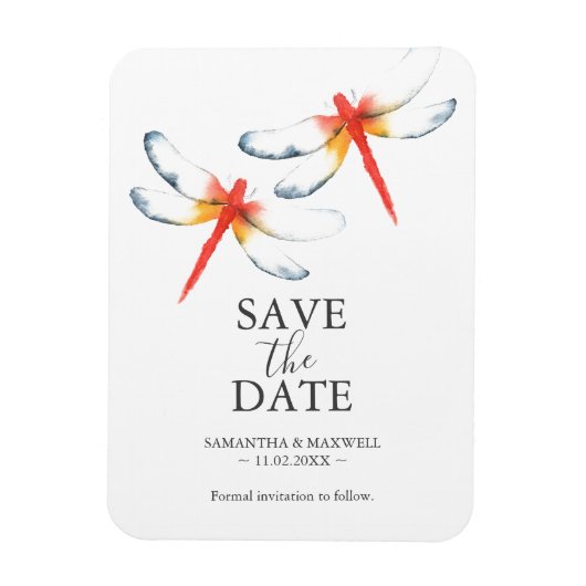 Mariage Sauvegarder La Date Magnet Rouge Dragonfly (Vertical)