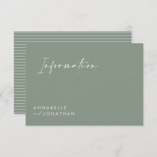 Mariage script vert moderne invitation d'informati (Devant / Derrière)