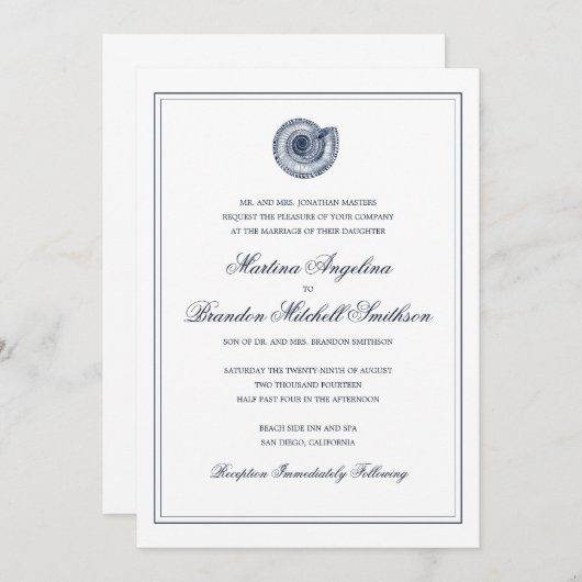 Mariage Sea Shell Beach | Invitation traditionnell (Devant / Derrière)