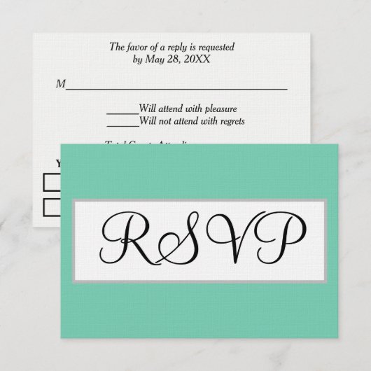 Mariage Seafoam Vert Argent RSVP (Devant / Derrière)