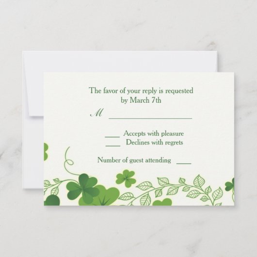 Mariage Shamrock irlandais (trèfle) RSVP (Dos)
