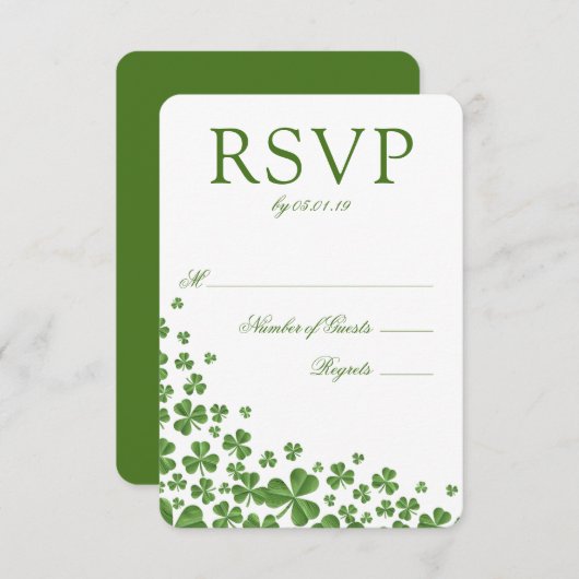 Mariage Shamrock vert irlandais RSVP (Devant / Derrière)