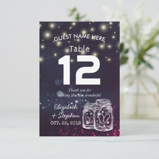 Mariage Siège Lieu Numéro de table Mason Jar Light (Debout devant)