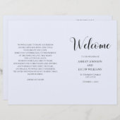 Mariage simple bleu. Programme de typographie plié (Devant / Derrière)