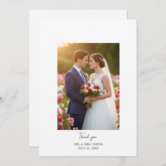 Mariage simple doux plat Carte de remerciements pe (Devant / Derrière)