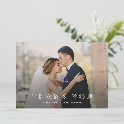 Mariage simple en plan Carte photo en Merci blanc (Debout devant)