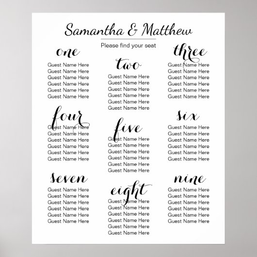 Mariage simple et chic (éparpillé) | Tableau de si (Devant)