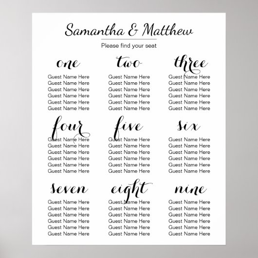 Mariage simple et chic | Tableau de sièges (Devant)
