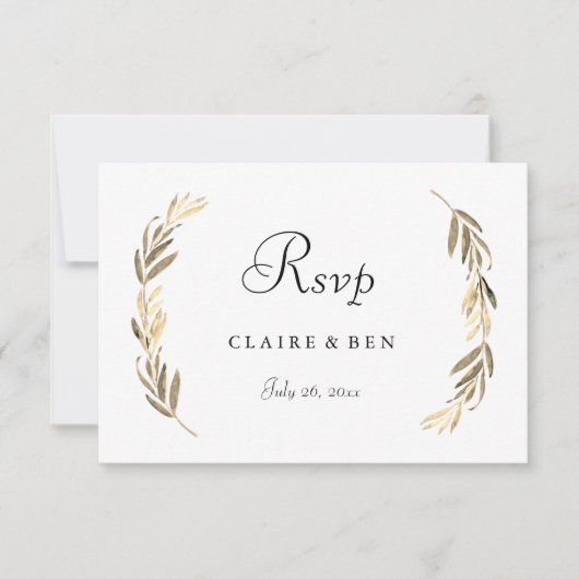 Mariage simple et moderne Elegant Gold Leaf RSVP (Devant)