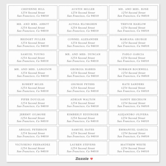 Mariage simple Étiquettes de adresse invités (Feuille)