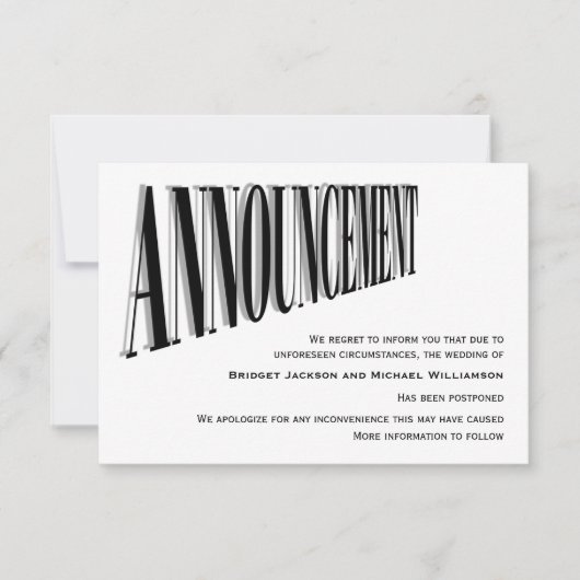 Mariage simple Faire-part reporté (Devant)