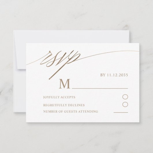 Mariage simple Faux Gold Calligraphy RSVP (Devant)