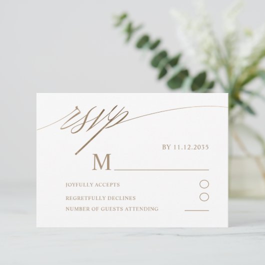 Mariage simple Faux Gold Calligraphy RSVP (Debout devant)
