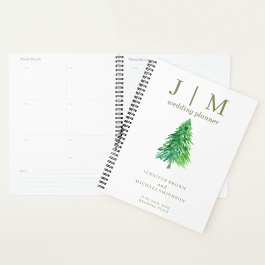 Mariage simple jour aquarelle arbre forestier (Devant avec enveloppe)