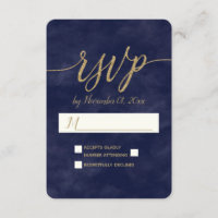 Mariage simple Marine Aquarelle & Gold Foil RSVP