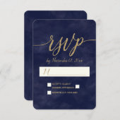 Mariage simple Marine Aquarelle & Gold Foil RSVP (Devant / Derrière)