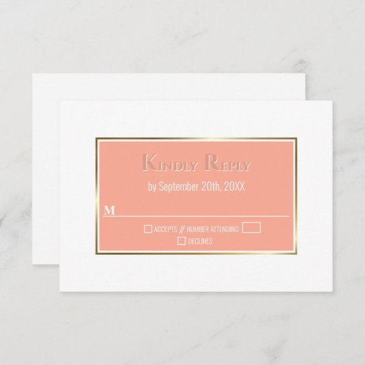 Mariage simple moderne de cadre or corail RSVP (Devant / Derrière)