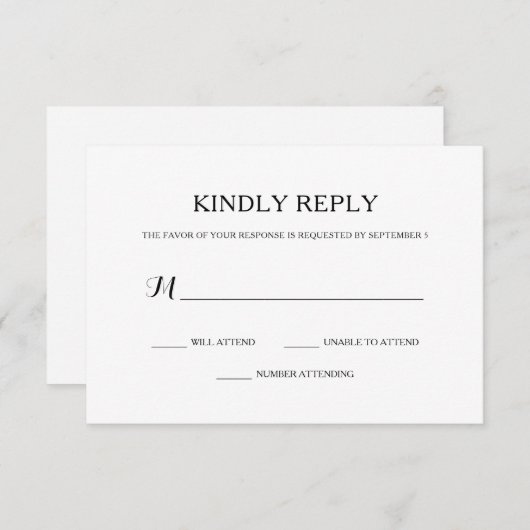 Mariage simple noir et blanc RSVP (Devant / Derrière)