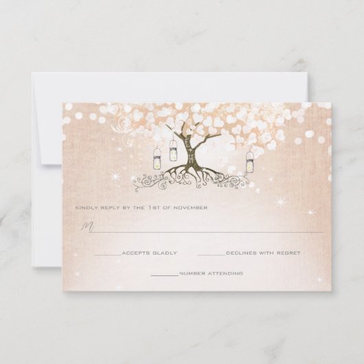 Mariage simple Pink Heart Leaf Tree RSVP (Devant)