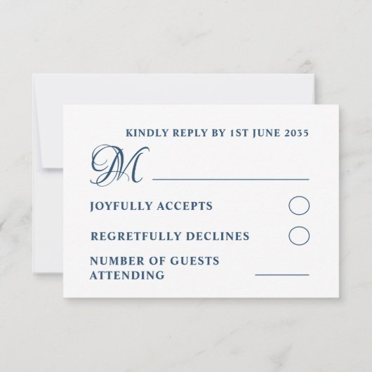 Mariage simple RSVP Calligraphie Dusty Blue (Dos)