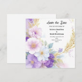 Mariage simple violet Enregistrer la carte de date (Devant / Derrière)