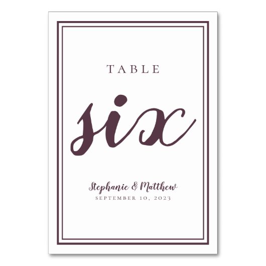 Mariage simple violet et blanc Numéro de table Six (Par défaut)