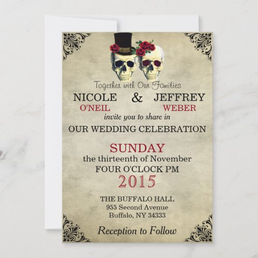 Mariage Skeleton Skuls Invitation (Devant)