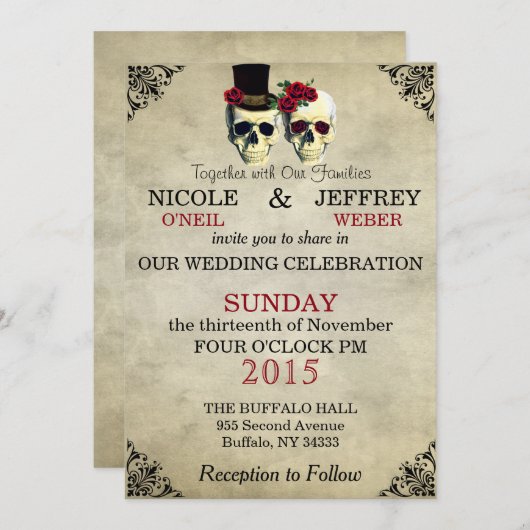 Mariage Skeleton Skuls Invitation (Devant / Derrière)
