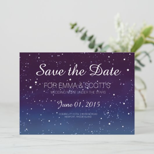 Mariage sous les étoiles Save the Date PURPLE (Debout devant)