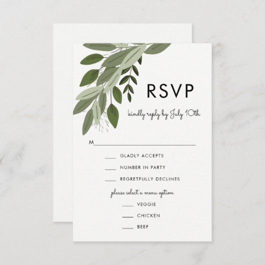 Mariage Sprigs, carte RSVP (Devant / Derrière)