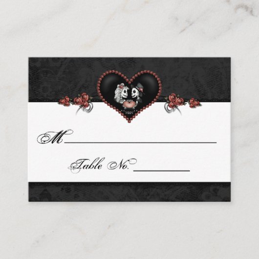 Mariage Squelette Noir & Gris Cartes de Place Coeu (Devant)